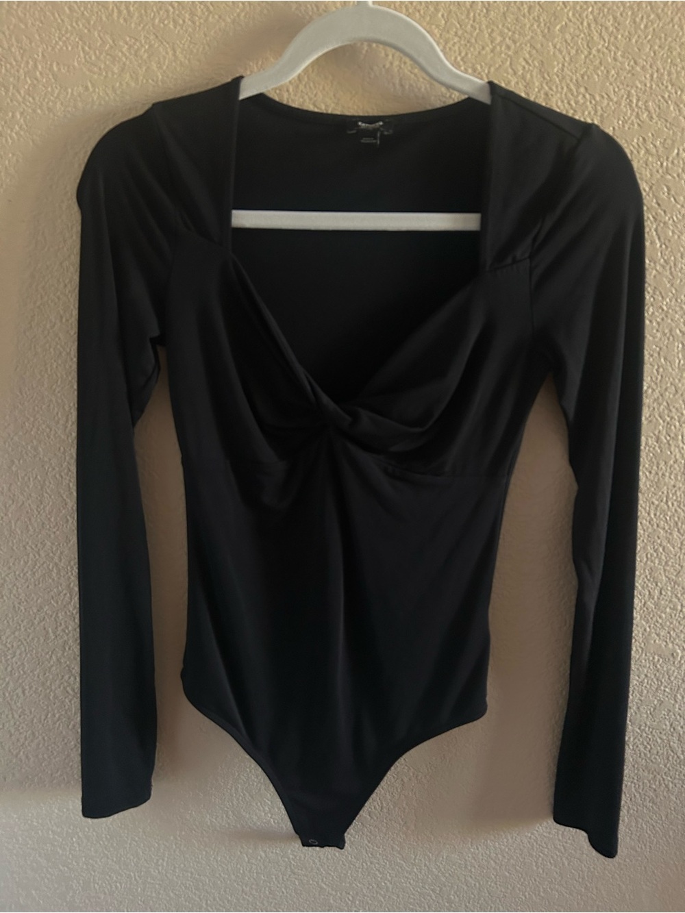 Express Black Long Sleeve Twist-Front Bodysuit